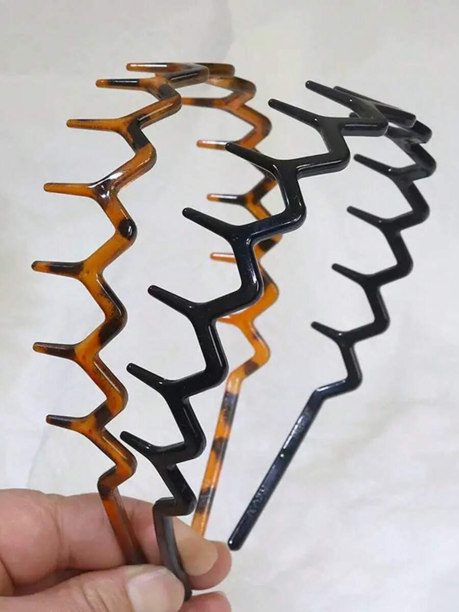 Face Wash Mens - 4pcs Black Wavy Toothed Headbands, Simple,