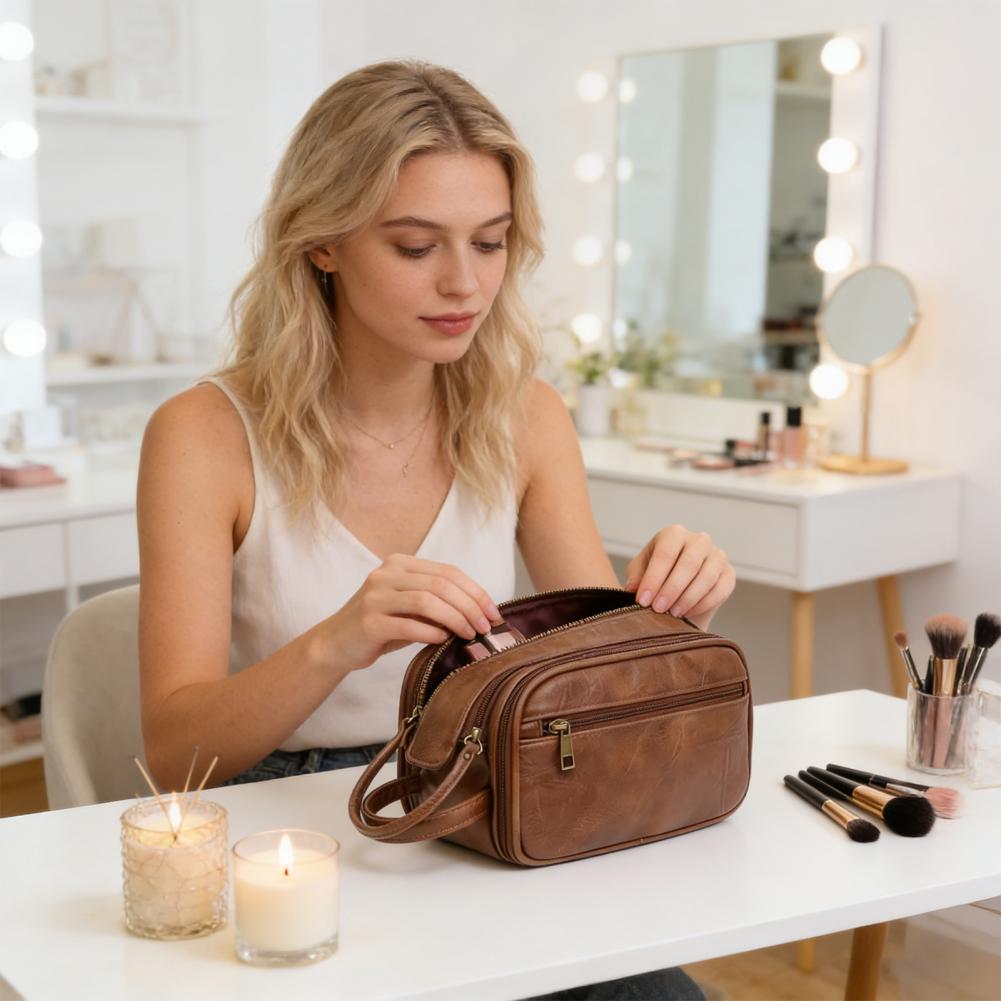Travel Makeup Bag Faux Leather - Men'S Grooming Bag recension och pris